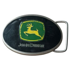 John Deere Belt Buckle SpecCast Dyersville IA Leaping Deer Logo Black Vintage